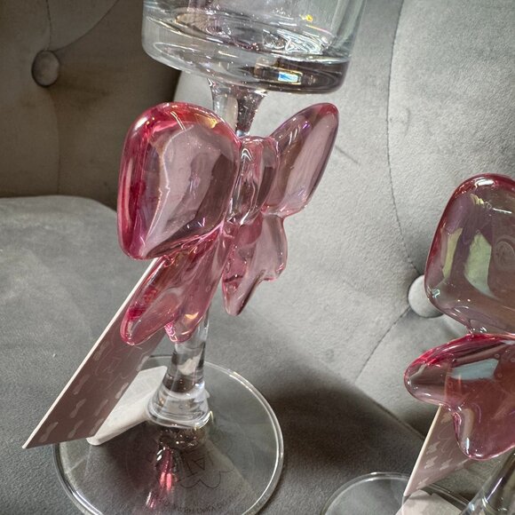 Petal & Pearl pink bow Iridescent Pastel Pale champagne Glass Set of 2 NWT - Picture 2 of 6